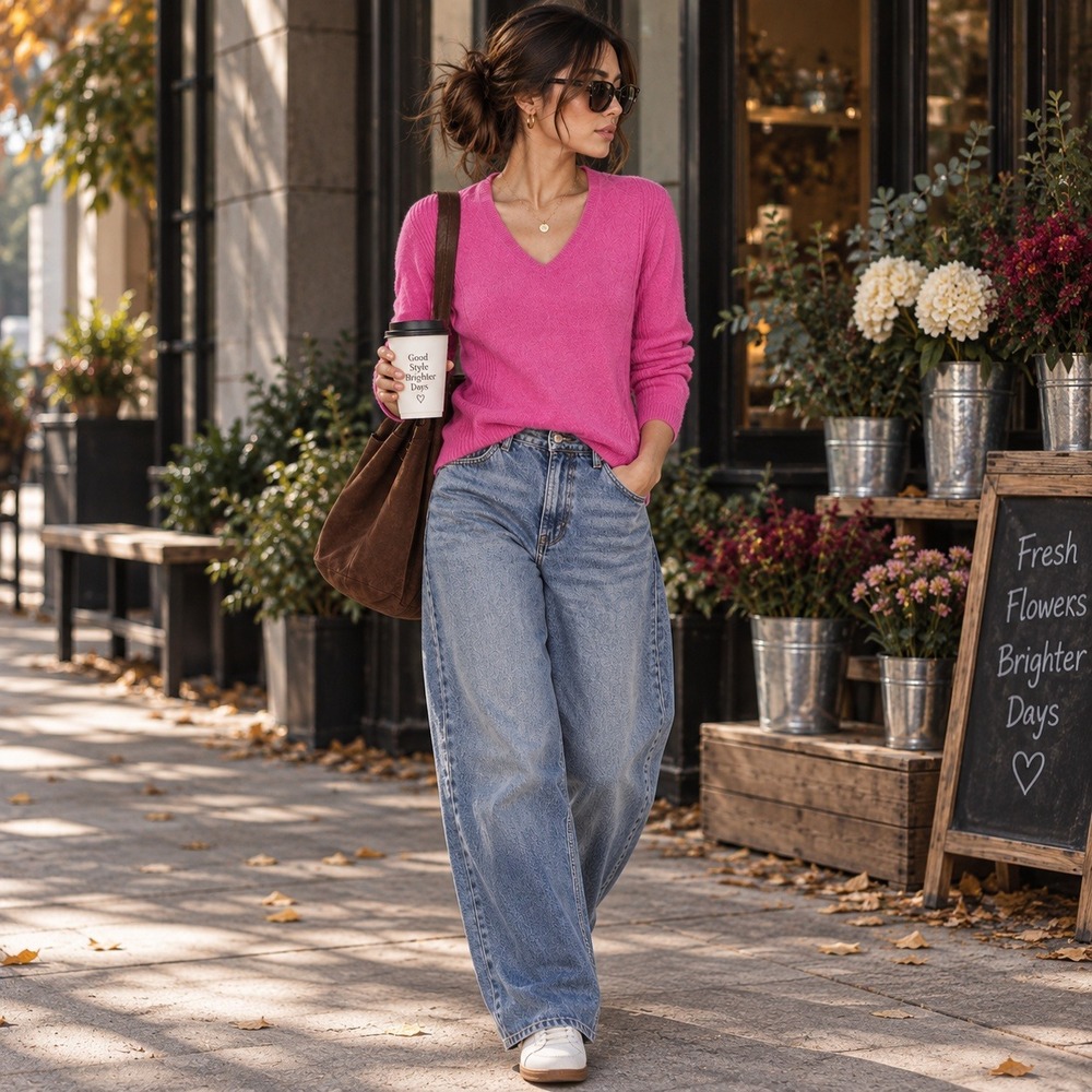Saks Fifth Avenue Womens Pink 100% Cashmere V-Neck Ribbed Side Sweater Small